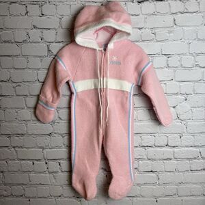 Vintage Carter's Baby Girl Fleece Snowsuit Coverall Pink Small Up To 20‎ lb